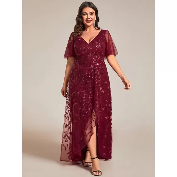 EverPretty Womens Plus Size Gorgeous A Line Sequin Embroidered Evening Dress with Sleeves 02083DABurgundy