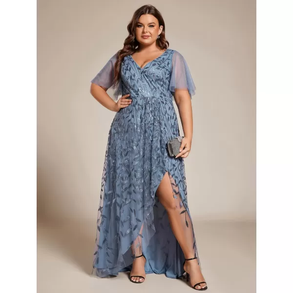 EverPretty Womens Plus Size Gorgeous A Line Sequin Embroidered Evening Dress with Sleeves 02083DADusty Navy