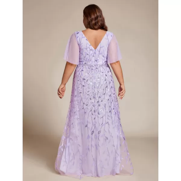 EverPretty Womens Plus Size Gorgeous A Line Sequin Embroidered Evening Dress with Sleeves 02083DALavender