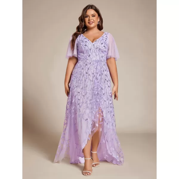 EverPretty Womens Plus Size Gorgeous A Line Sequin Embroidered Evening Dress with Sleeves 02083DALavender