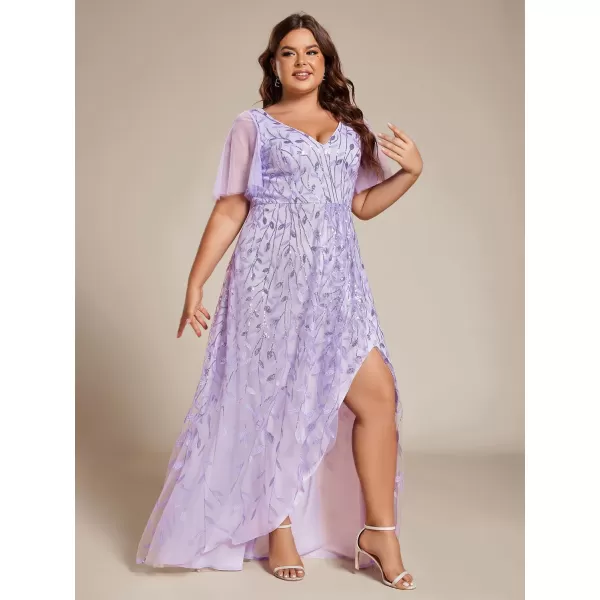 EverPretty Womens Plus Size Gorgeous A Line Sequin Embroidered Evening Dress with Sleeves 02083DALavender