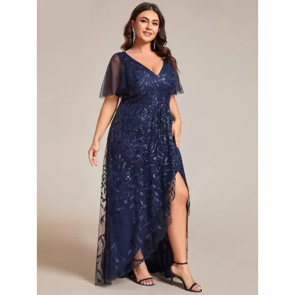 EverPretty Womens Plus Size Gorgeous A Line Sequin Embroidered Evening Dress with Sleeves 02083DANavy Blue