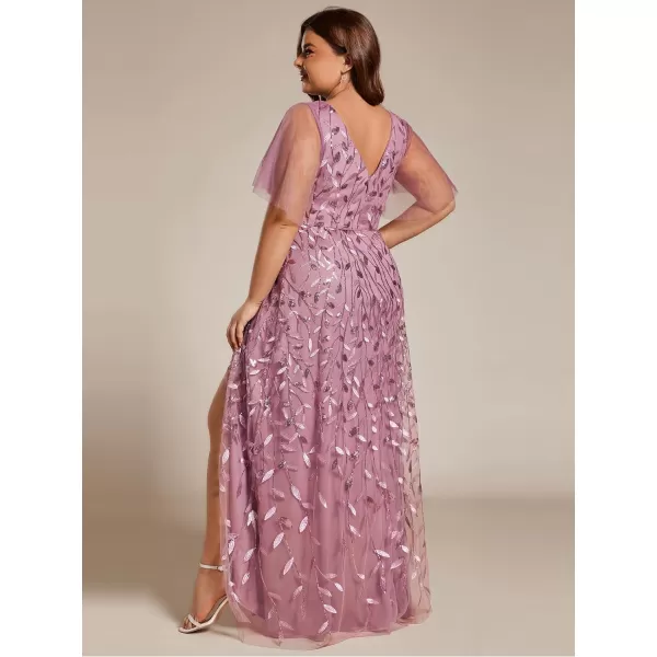 EverPretty Womens Plus Size Gorgeous A Line Sequin Embroidered Evening Dress with Sleeves 02083DAOrchid