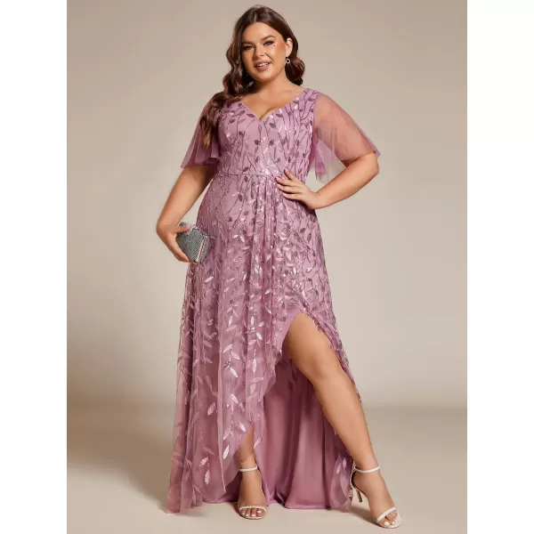 EverPretty Womens Plus Size Gorgeous A Line Sequin Embroidered Evening Dress with Sleeves 02083DAOrchid