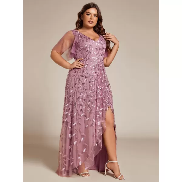 EverPretty Womens Plus Size Gorgeous A Line Sequin Embroidered Evening Dress with Sleeves 02083DAOrchid