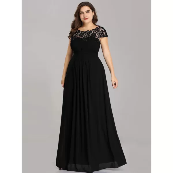 EverPretty Womens Plus Size Lace Cap Sleeve Long Formal Evening Dress Maxi Dresses 09993PZUSABlack