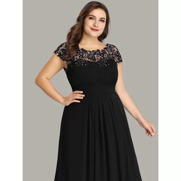 EverPretty Womens Plus Size Lace Cap Sleeve Long Formal Evening Dress Maxi Dresses 09993PZUSABlack