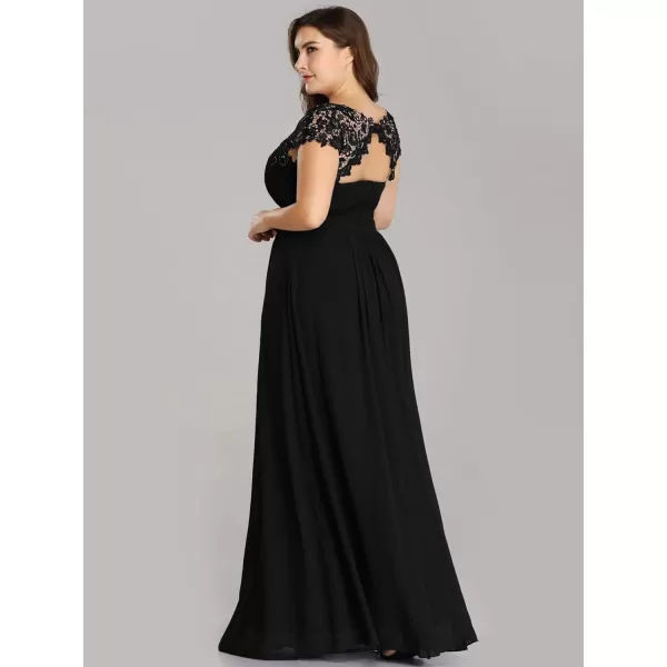 EverPretty Womens Plus Size Lace Cap Sleeve Long Formal Evening Dress Maxi Dresses 09993PZUSABlack