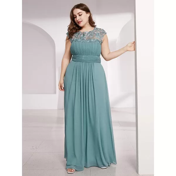 EverPretty Womens Plus Size Lace Cap Sleeve Long Formal Evening Dress Maxi Dresses 09993PZUSABlue2