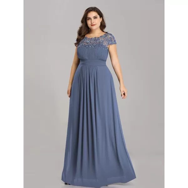 EverPretty Womens Plus Size Lace Cap Sleeve Long Formal Evening Dress Maxi Dresses 09993PZUSAHaze Blue