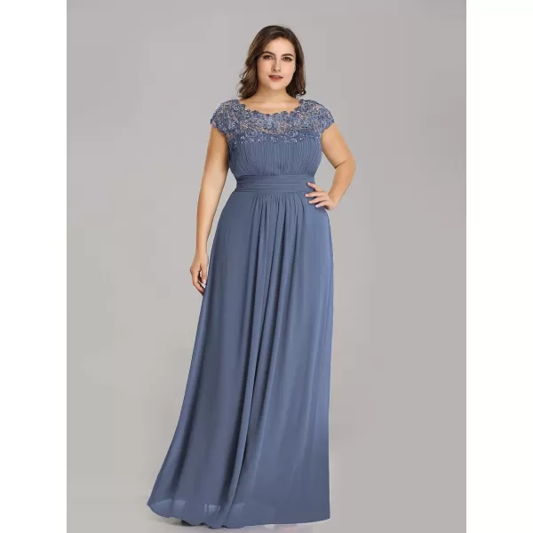 EverPretty Womens Plus Size Lace Cap Sleeve Long Formal Evening Dress Maxi Dresses 09993PZUSAHaze Blue