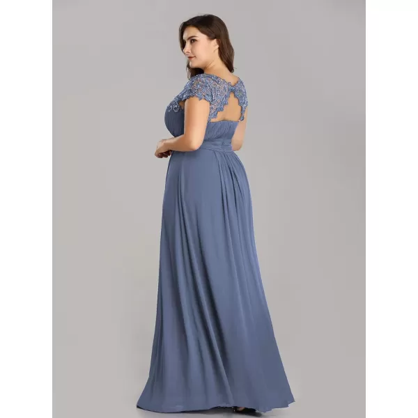 EverPretty Womens Plus Size Lace Cap Sleeve Long Formal Evening Dress Maxi Dresses 09993PZUSAHaze Blue