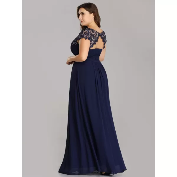 EverPretty Womens Plus Size Lace Cap Sleeve Long Formal Evening Dress Maxi Dresses 09993PZUSANavy Blue