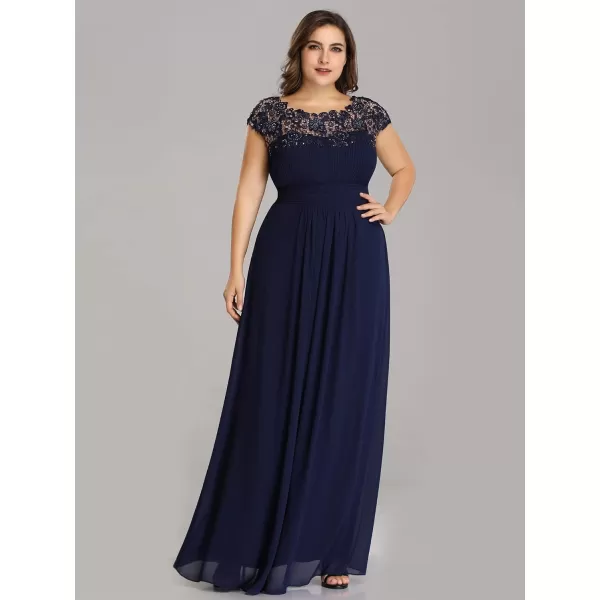 EverPretty Womens Plus Size Lace Cap Sleeve Long Formal Evening Dress Maxi Dresses 09993PZUSANavy Blue