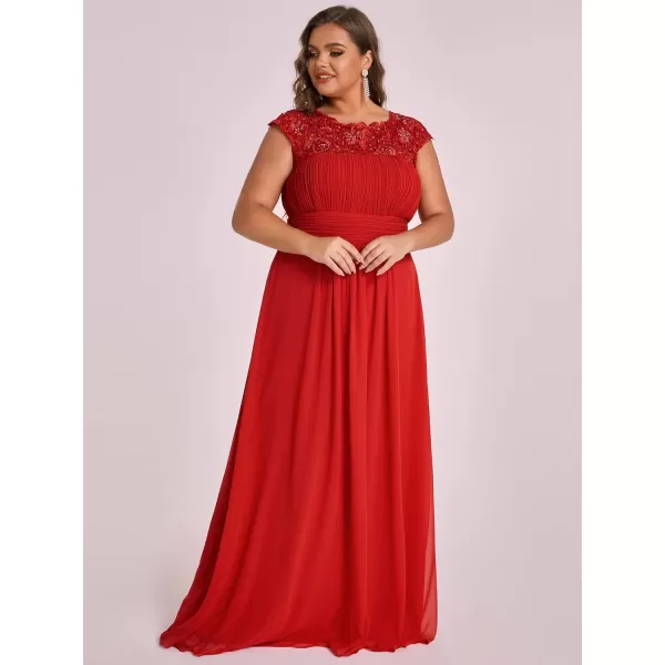 EverPretty Womens Plus Size Lace Cap Sleeve Long Formal Evening Dress Maxi Dresses 09993PZUSARed