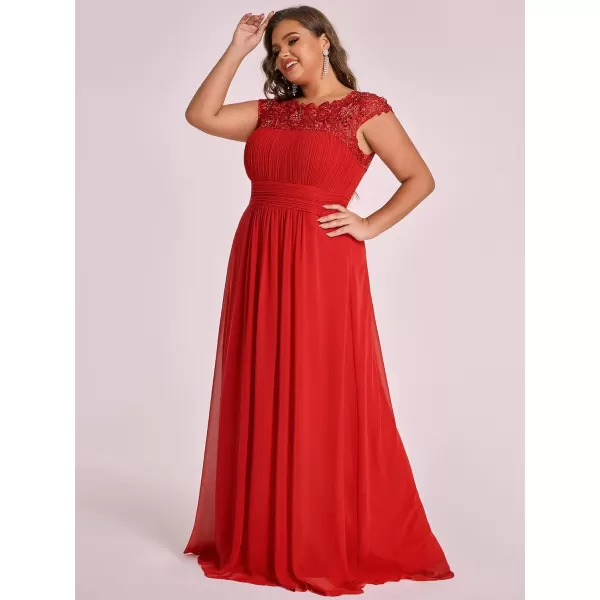 EverPretty Womens Plus Size Lace Cap Sleeve Long Formal Evening Dress Maxi Dresses 09993PZUSARed