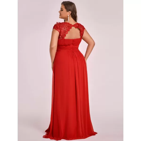 EverPretty Womens Plus Size Lace Cap Sleeve Long Formal Evening Dress Maxi Dresses 09993PZUSARed