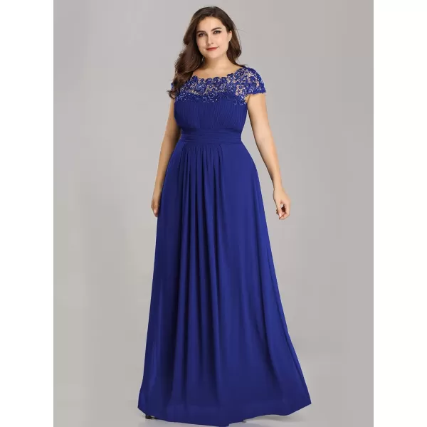 EverPretty Womens Plus Size Lace Cap Sleeve Long Formal Evening Dress Maxi Dresses 09993PZUSASapphire Blue