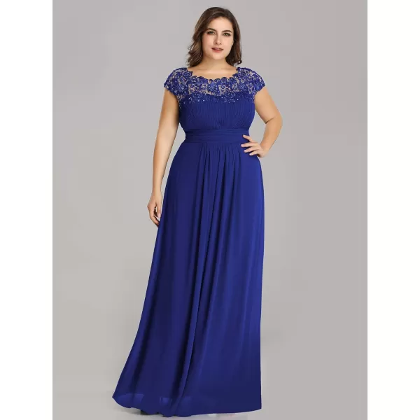 EverPretty Womens Plus Size Lace Cap Sleeve Long Formal Evening Dress Maxi Dresses 09993PZUSASapphire Blue