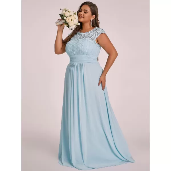 EverPretty Womens Plus Size Lace Cap Sleeve Long Formal Evening Dress Maxi Dresses 09993PZUSASky Blue