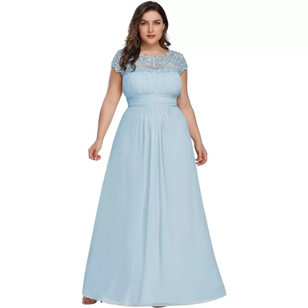 EverPretty Womens Plus Size Lace Cap Sleeve Long Formal Evening Dress Maxi Dresses 09993PZUSASky Blue