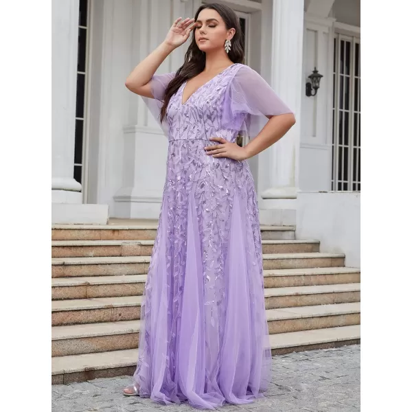 EverPretty Womens Plus Size Long Double V Neck Tulle Aline Special Occasion Dress for Party Lavender US26EverPretty Womens Plus Size Long Double V Neck Tulle Aline Special Occasion Dress for Party Lavender US26