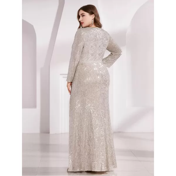 EverPretty Womens Plus Size Long Sleeve Slit Sequin Maxi Evening Dresses 0824PZUSAChampagne