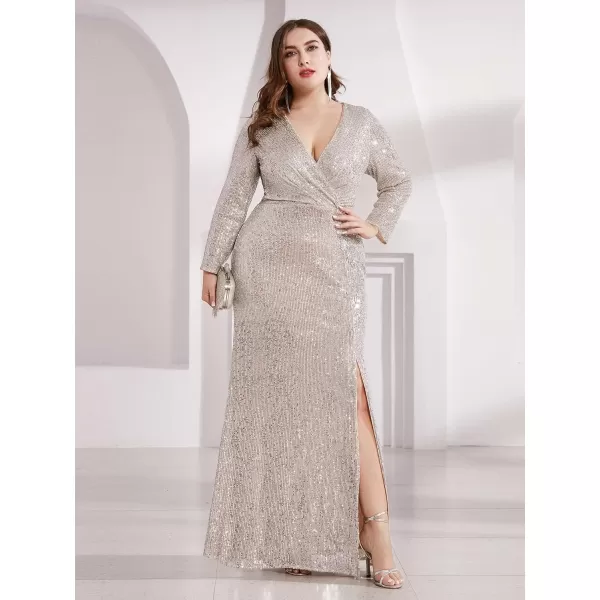 EverPretty Womens Plus Size Long Sleeve Slit Sequin Maxi Evening Dresses 0824PZUSAChampagne