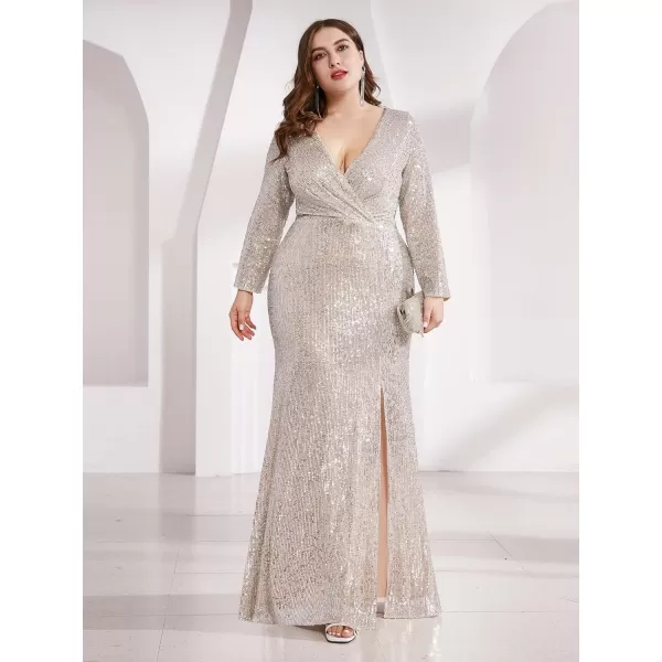 EverPretty Womens Plus Size Long Sleeve Slit Sequin Maxi Evening Dresses 0824PZUSAChampagne