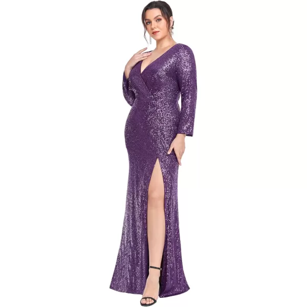 EverPretty Womens Plus Size Long Sleeve Slit Sequin Maxi Evening Dresses 0824PZUSADark Purple