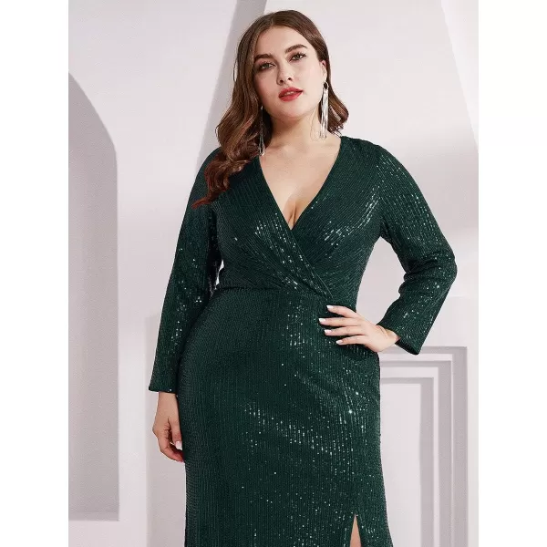 EverPretty Womens Plus Size Long Sleeve Slit Sequin Maxi Evening Dresses 0824PZUSAGreen