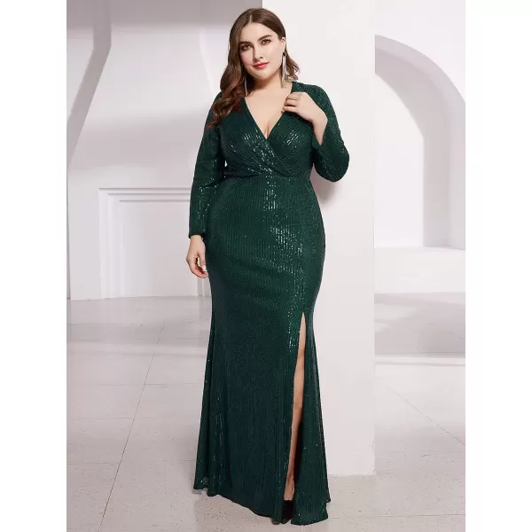 EverPretty Womens Plus Size Long Sleeve Slit Sequin Maxi Evening Dresses 0824PZUSAGreen