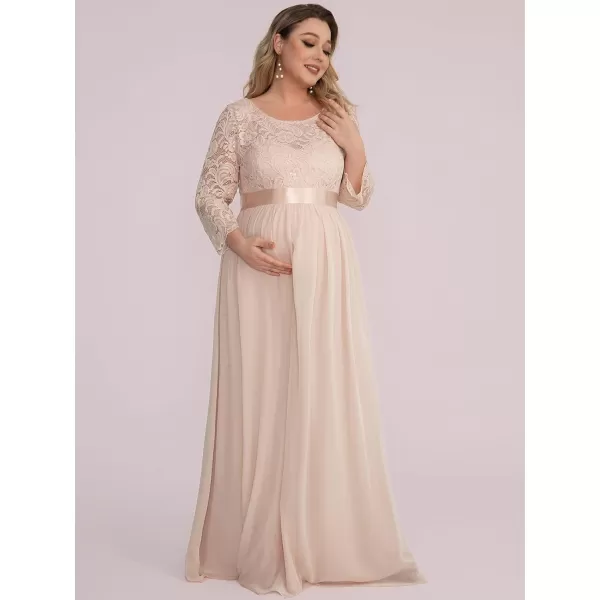 EverPretty Womens Plus Size Maxi Chiffon Maternity Party Dress with Sleeves 20797Blush