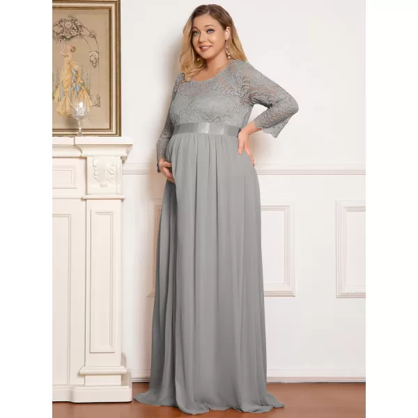 EverPretty Womens Plus Size Maxi Chiffon Maternity Party Dress with Sleeves 20797Grey