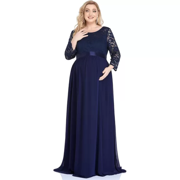 EverPretty Womens Plus Size Maxi Chiffon Maternity Party Dress with Sleeves 20797Navy Blue