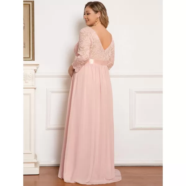 EverPretty Womens Plus Size Maxi Chiffon Maternity Party Dress with Sleeves 20797Pink