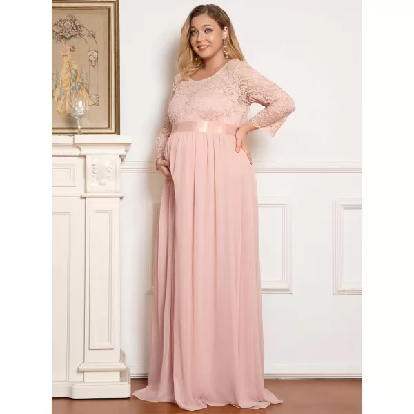 EverPretty Womens Plus Size Maxi Chiffon Maternity Party Dress with Sleeves 20797Pink