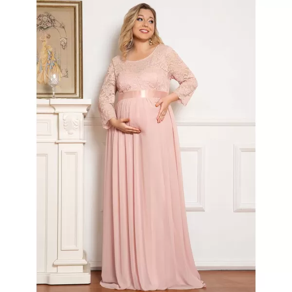 EverPretty Womens Plus Size Maxi Chiffon Maternity Party Dress with Sleeves 20797Pink