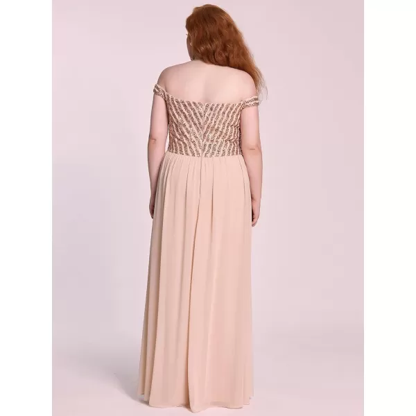 EverPretty Womens Plus Size Off The Shoulder Shoulder Sequin Formal Dress 50067Blush