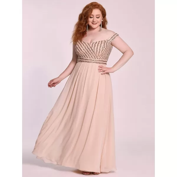 EverPretty Womens Plus Size Off The Shoulder Shoulder Sequin Formal Dress 50067Blush