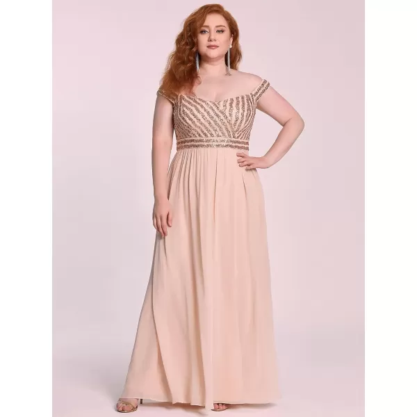 EverPretty Womens Plus Size Off The Shoulder Shoulder Sequin Formal Dress 50067Blush
