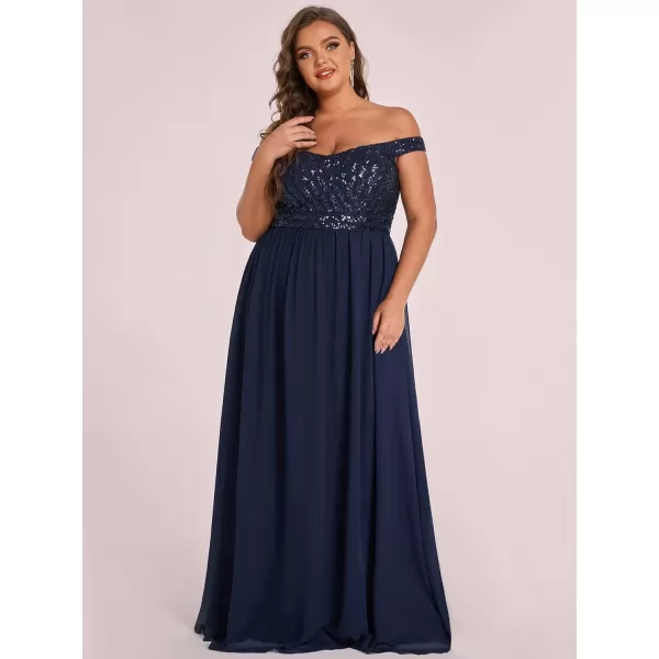 EverPretty Womens Plus Size Off The Shoulder Shoulder Sequin Formal Dress 50067Navy Blue