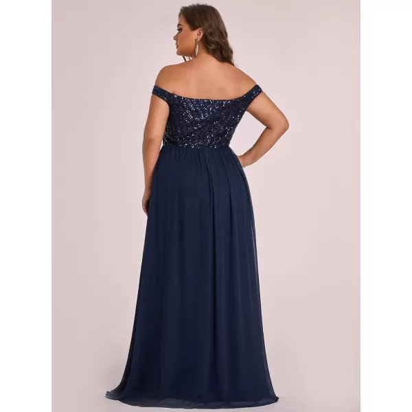 EverPretty Womens Plus Size Off The Shoulder Shoulder Sequin Formal Dress 50067Navy Blue