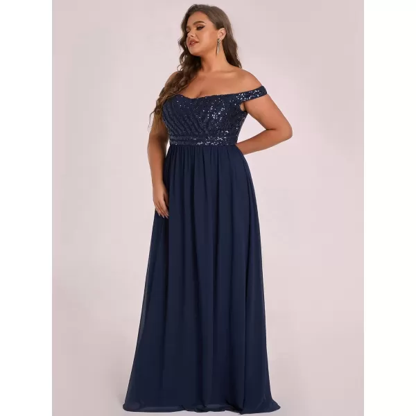 EverPretty Womens Plus Size Off The Shoulder Shoulder Sequin Formal Dress 50067Navy Blue