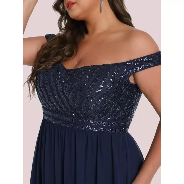 EverPretty Womens Plus Size Off The Shoulder Shoulder Sequin Formal Dress 50067Navy Blue