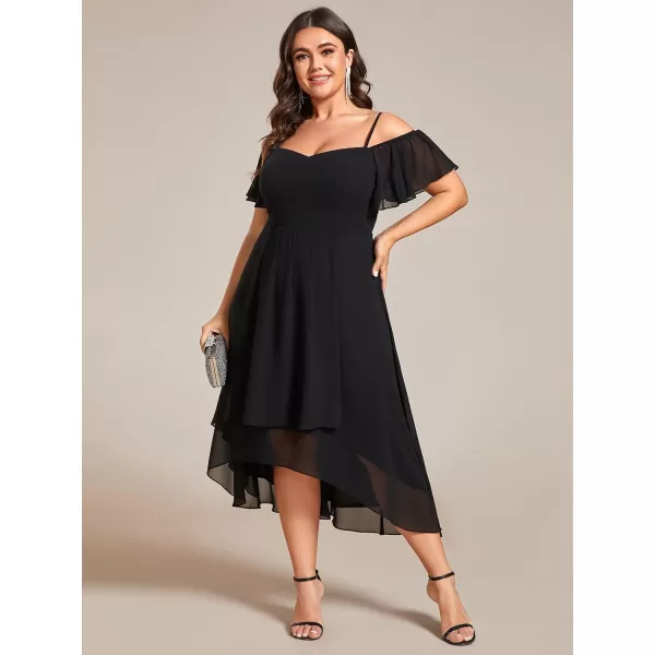 EverPretty Womens Plus Size Ruffle Sleeves Off Shoulder Empire Waist A Line Chiffon Summer Wedding Guest Dress 02103DABlack