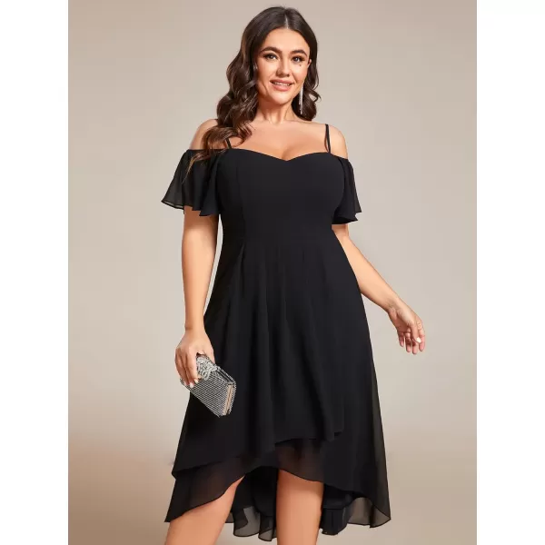 EverPretty Womens Plus Size Ruffle Sleeves Off Shoulder Empire Waist A Line Chiffon Summer Wedding Guest Dress 02103DABlack