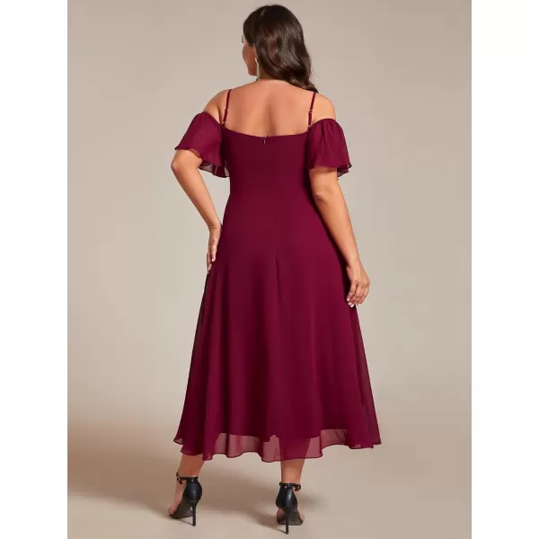 EverPretty Womens Plus Size Ruffle Sleeves Off Shoulder Empire Waist A Line Chiffon Summer Wedding Guest Dress 02103DABurgundy