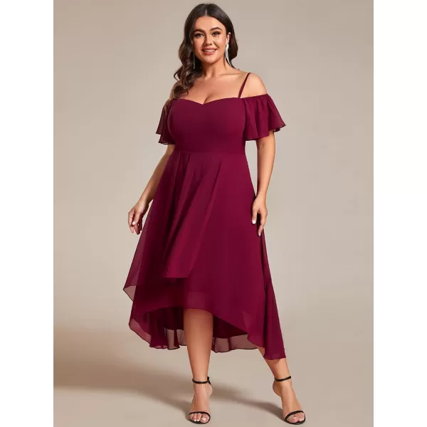 EverPretty Womens Plus Size Ruffle Sleeves Off Shoulder Empire Waist A Line Chiffon Summer Wedding Guest Dress 02103DABurgundy