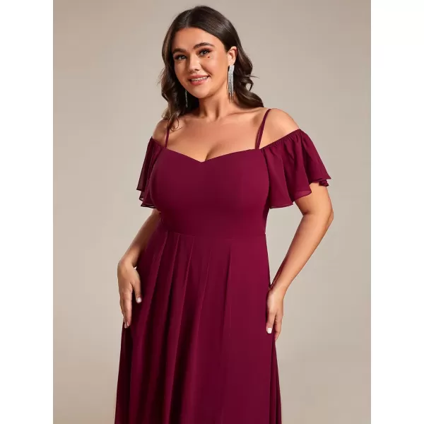 EverPretty Womens Plus Size Ruffle Sleeves Off Shoulder Empire Waist A Line Chiffon Summer Wedding Guest Dress 02103DABurgundy